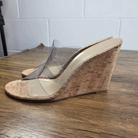 Stuart Weitzman Clear Vinyl Cork Wedge Heels Sandals - Picture 7 of 12